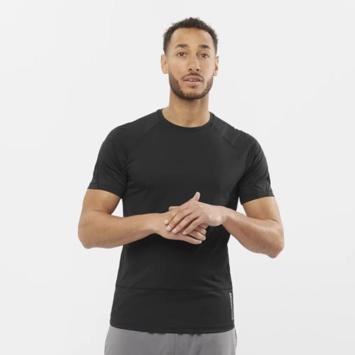 Black Salomon Cross Run Short Sleeve Men's T-Shirts | PH 64703I